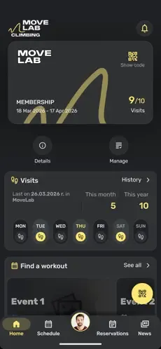 MoveLab app home screen